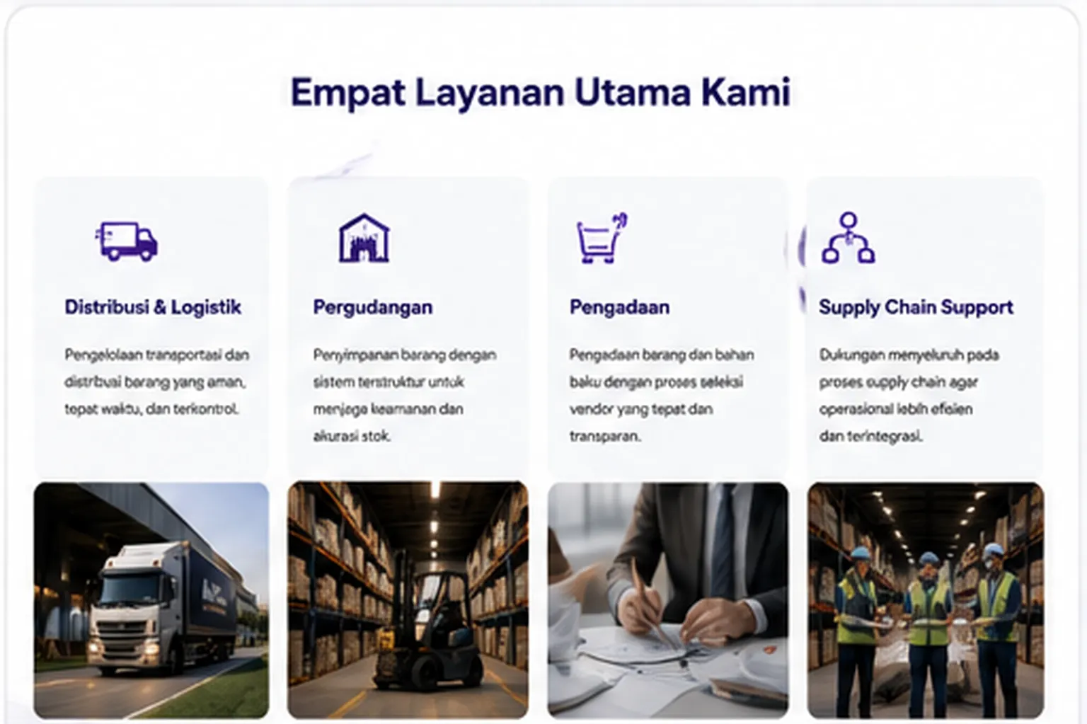 Empat layanan utama PT NCA: distribusi, pergudangan, pengadaan, dan supply chain support