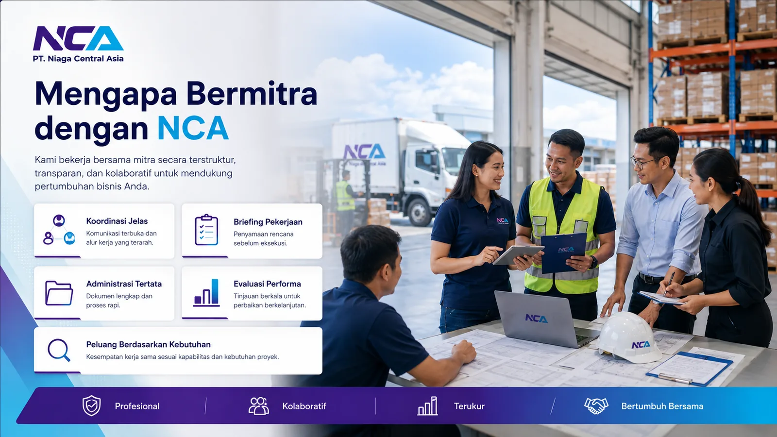 Alasan bermitra dengan PT Niaga Central Asia melalui koordinasi, briefing, administrasi dan evaluasi