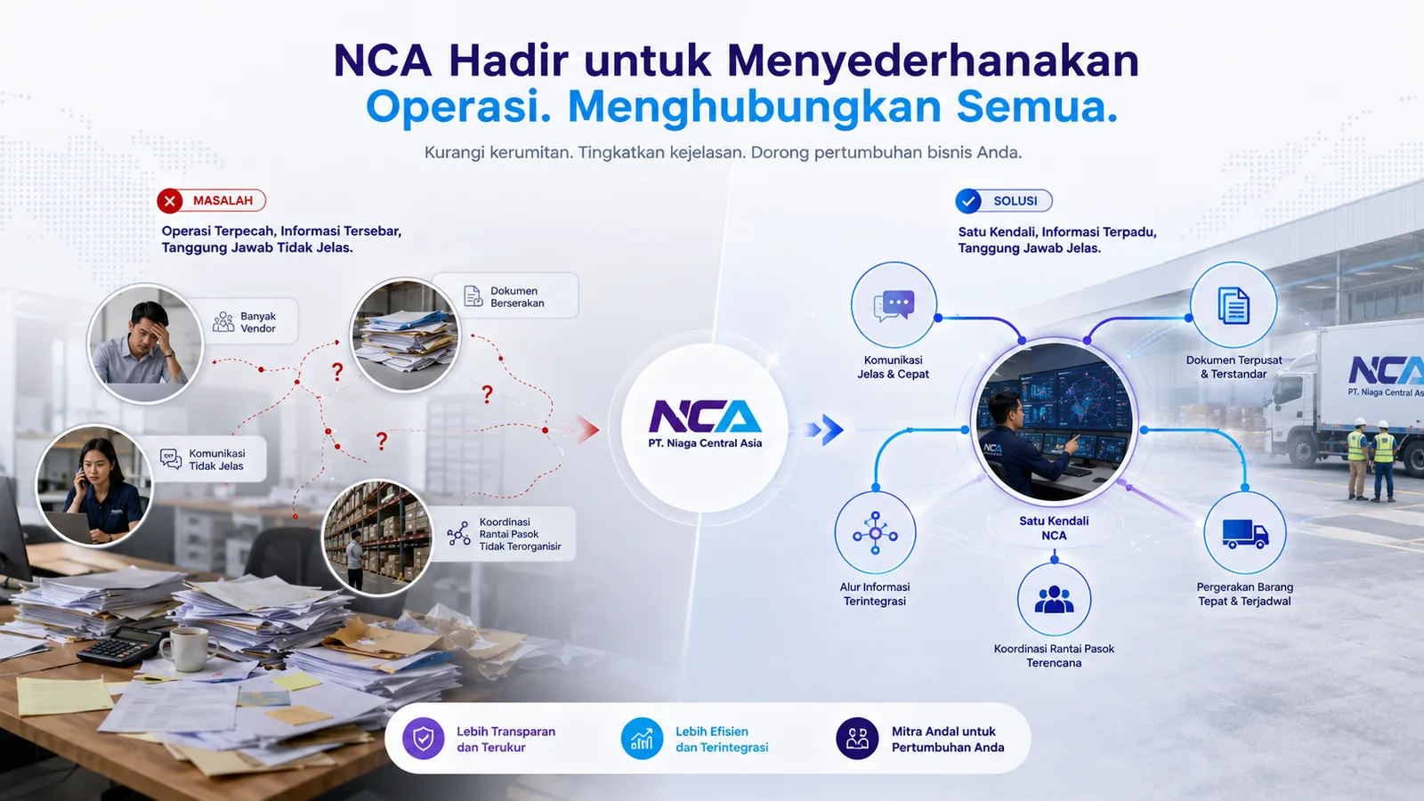 Visual alasan PT Niaga Central Asia hadir untuk menyederhanakan koordinasi operasional